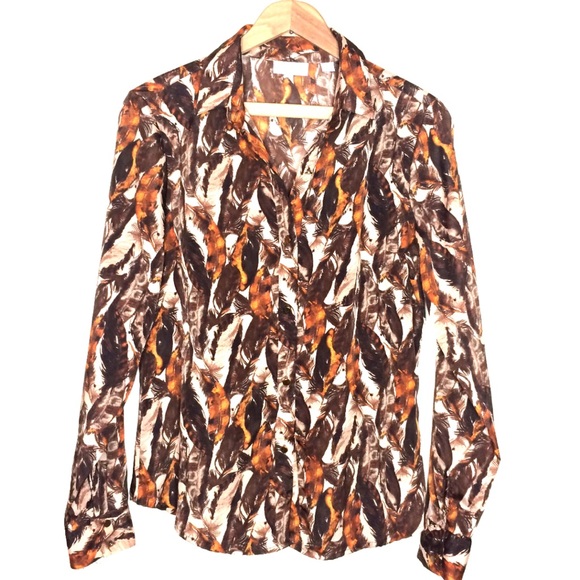 NY&C Fall blouse button down dress shirt camel tan - Picture 1 of 7